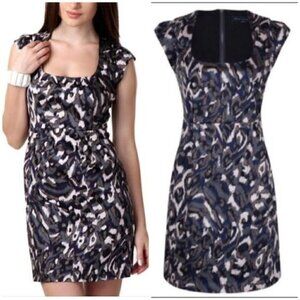 French Connection Pendragon Cap Sleeve Dress Navy Blue Slate Gray Mini Sz 2